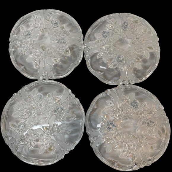 Vintage Clear Glass Floral Dessert Bowls Set Of 4 With Embossed Rose Design 7" - Picture 2 of 8